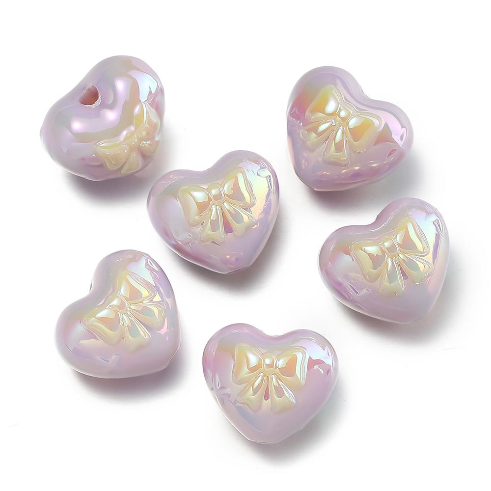 4Pcs/Lot Acrylic Two-Color Heart Beads Bow Tie Printed Loose Spacer Beads for DIY Bracelet Necklace Jewelry Making Accessories