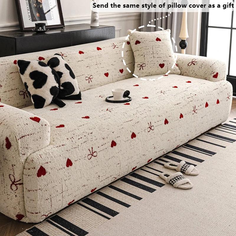 

Printed Sofa Cover, Anti Slip Comfortable Cotton Velvet Wear-resistant Anti Cat Scratch All Inclusive Sofa Cover 1/2/3/4/5 Seats 1 seater 90-140cm красный