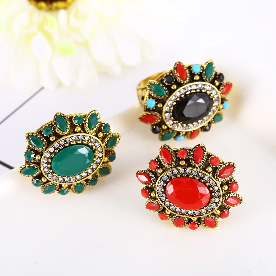 Crystal Rings for Women Vintage Flower Rings Gold Color Punk Rock Party Gift Ring