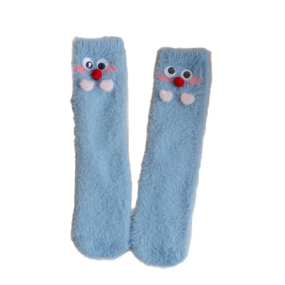 

Cute Eyes Plush Dot Socks Soft Thicken Warm Socks Ins Mink Fur Socks Girls