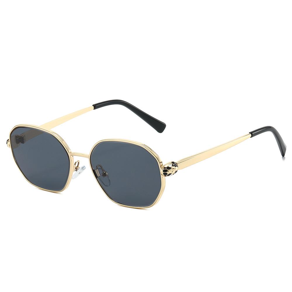 Metal snakehead sunglasses, European and American personalized YK catwalk retro hexagonal sunglasses