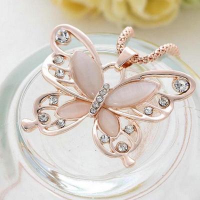 Collier coréen en pierre œil de chat et papillon – Bijoux polyvalents pour femme