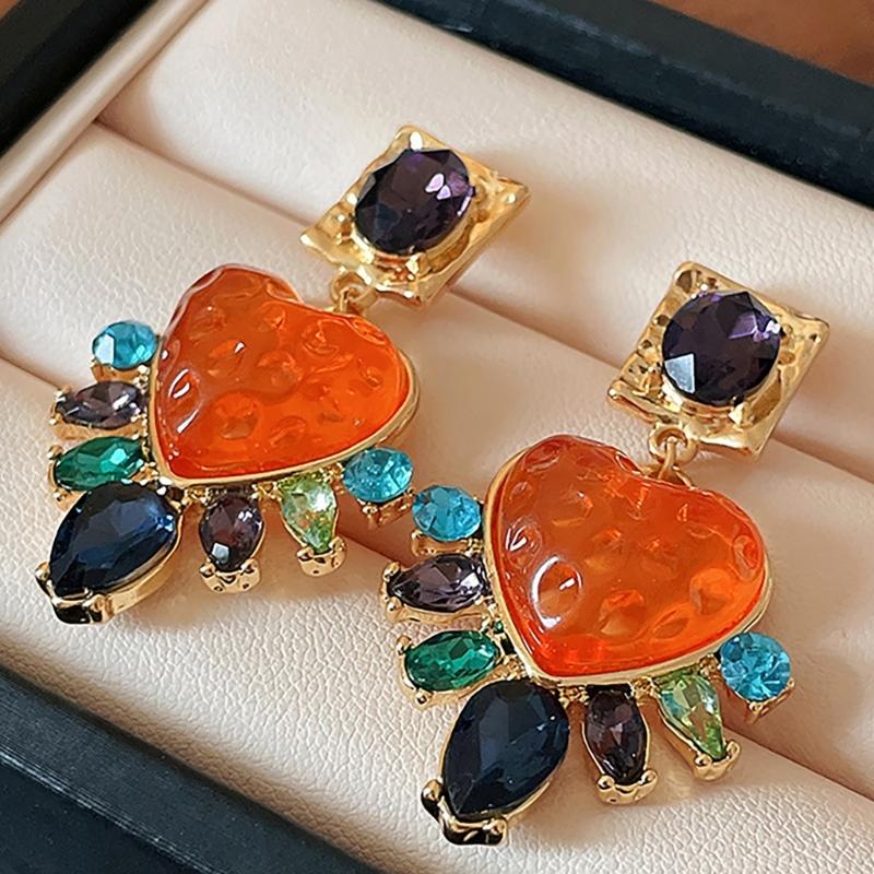 Heart Dangle Drop Earrings for Women 18k Gold Plated with Multicolor Crystal Rhinestones and Amethyst Cubic Zirconia
