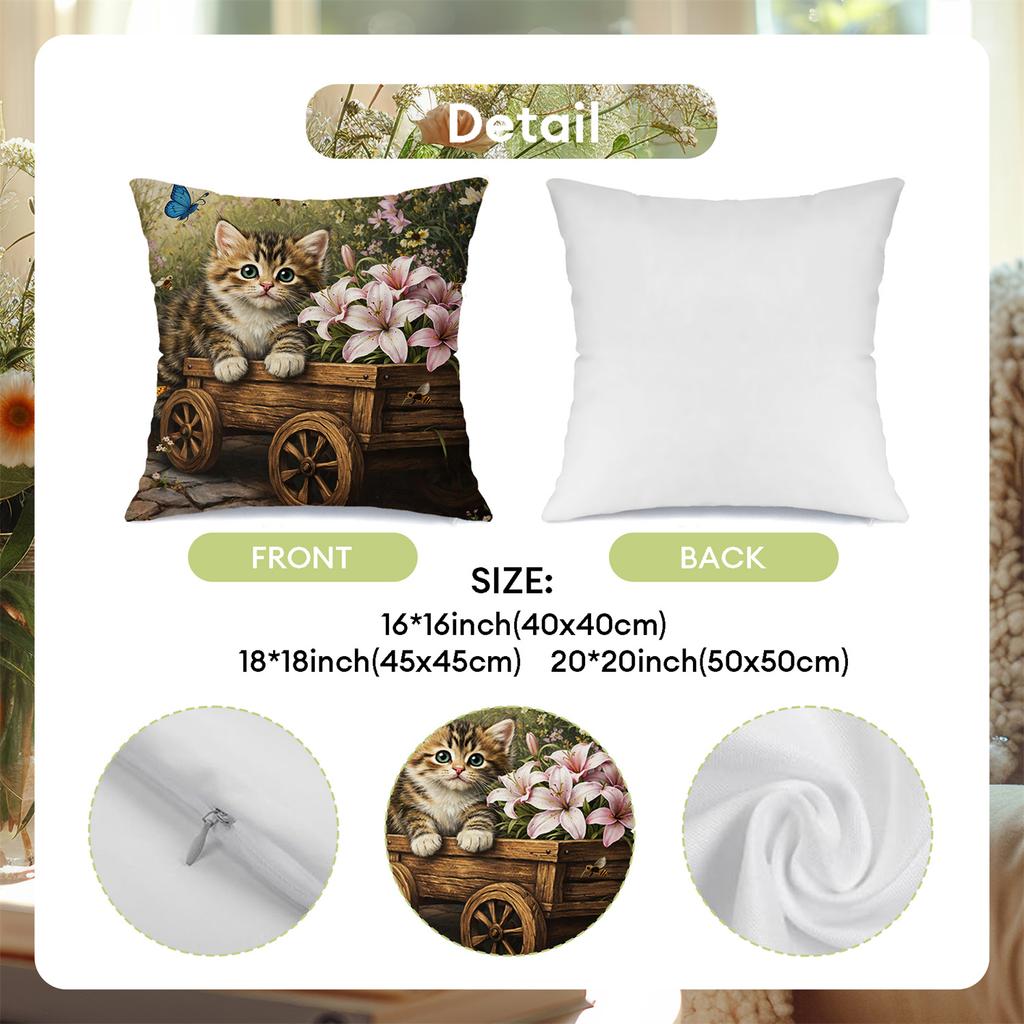 Cat Float, Roses, Lilies Digital Printing Pillow Cover Short Plush Suitable Living Rooms Bedrooms Sofas Throw Cushion Cover