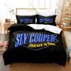 Set Biancheria da Letto Gioco Retro Sly Cooper, Copripiumino & 2 Federe, Carino Motivo Procione Ladro Tessuto Traspirante Uso Stagione Singola