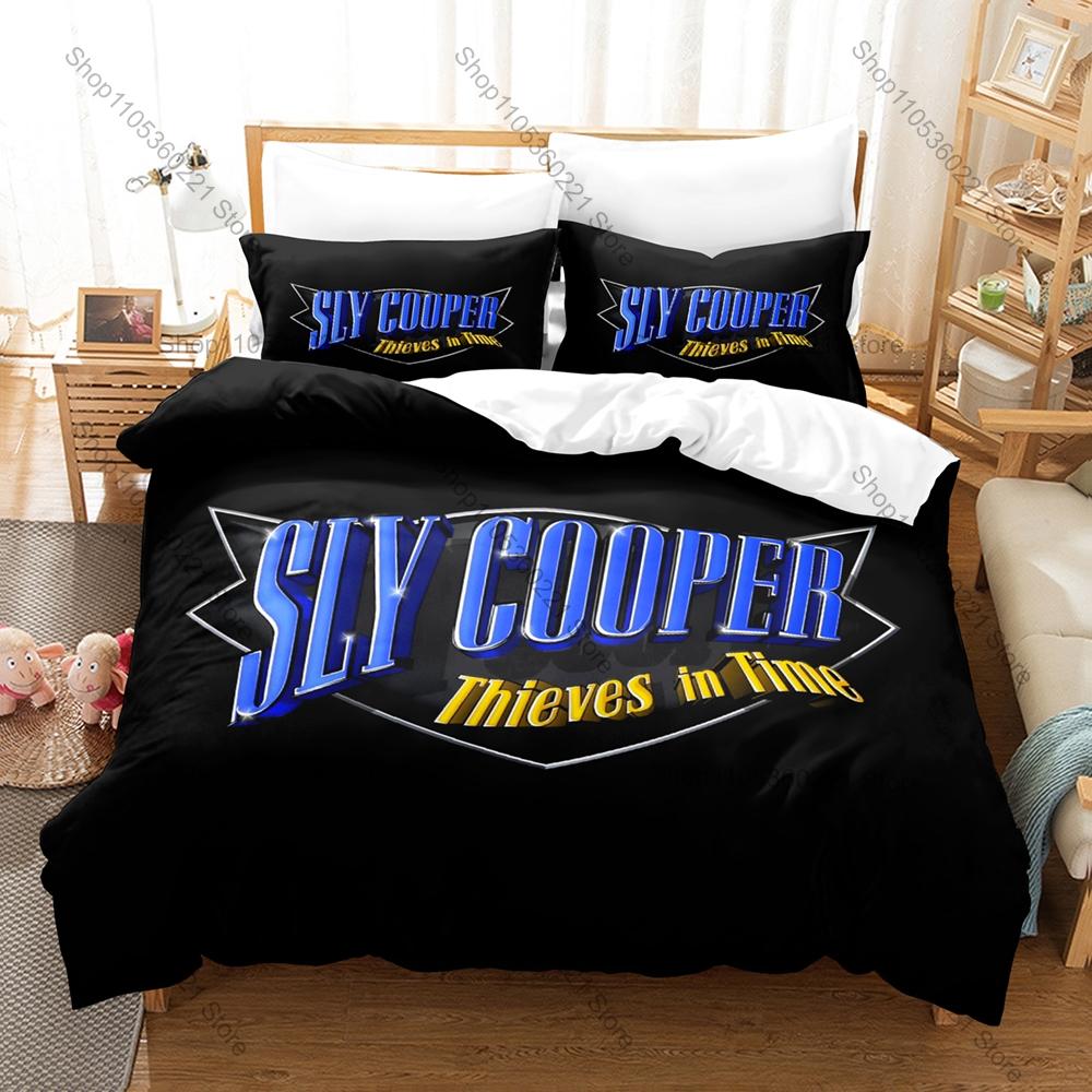 Set Biancheria da Letto Gioco Retro Sly Cooper, Copripiumino & 2 Federe, Carino Motivo Procione Ladro Tessuto Traspirante Uso Stagione Singola