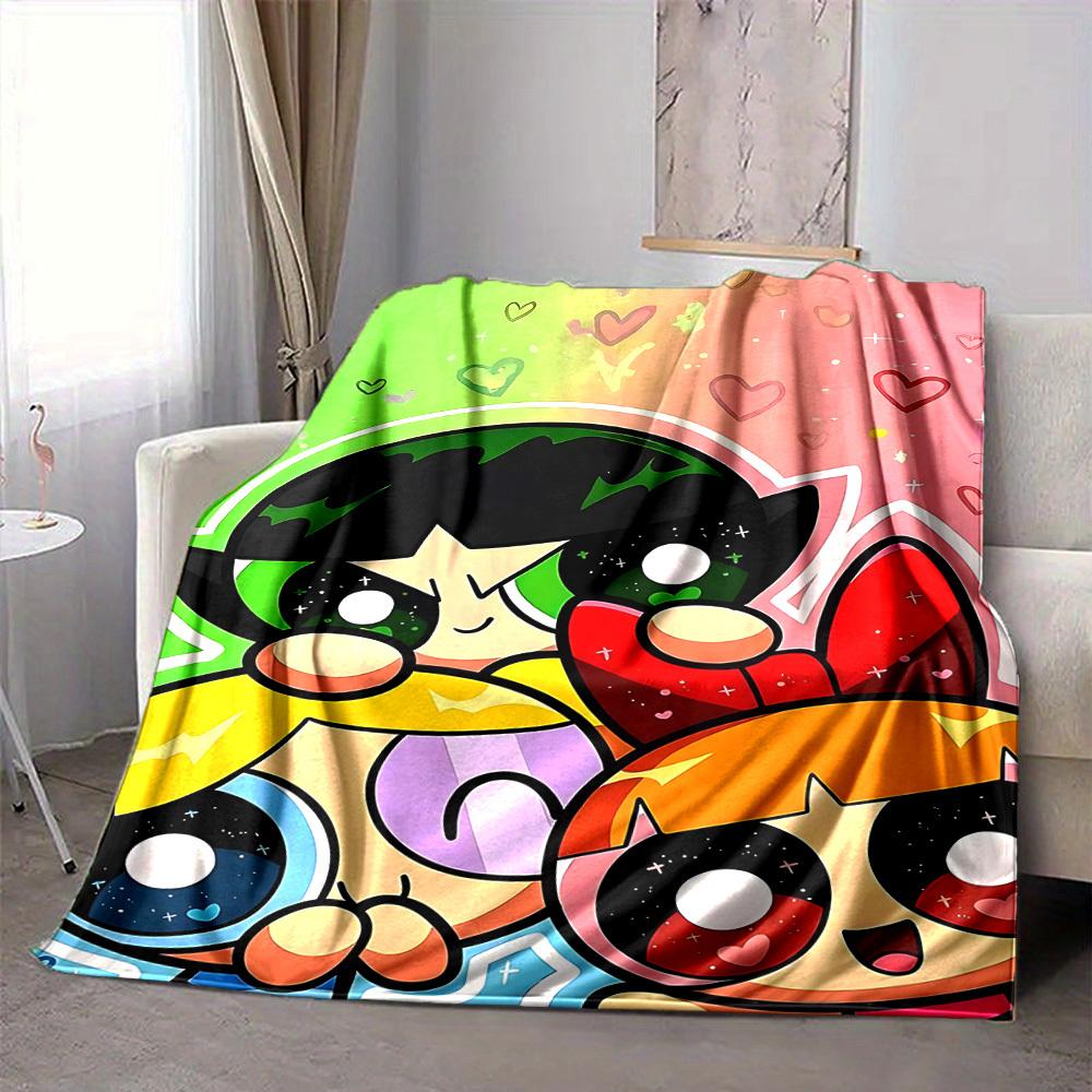 1pc Powerpuff Girls Flannel Throw Blanket Lightweight Soft Warm All Season Blanket for Sofa, Bed, Travel,L1028080