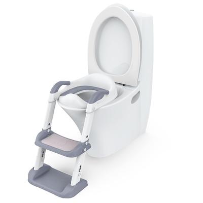 Thinkmax Auxiliary Toilet Seat Toilet Trainer with Steps Retraining Foldable Step Stool Toilet Compatible with Arauno Children's (Gray)
