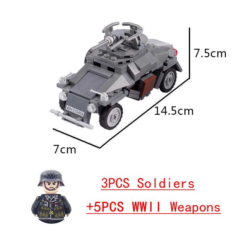 Non-Toxic Wwii Military North African Campaign Wheeled Armored Vehicle Tank Cannon Soldier Figures Building Blocks Weapon Truck Army Toy
