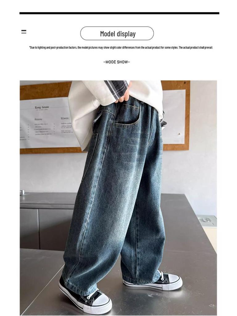 Boys' Trendy Soft Denim Jeans - 2025 Spring/Autumn Straight-Leg Loose Pants, Korean Style Children's Trousers.