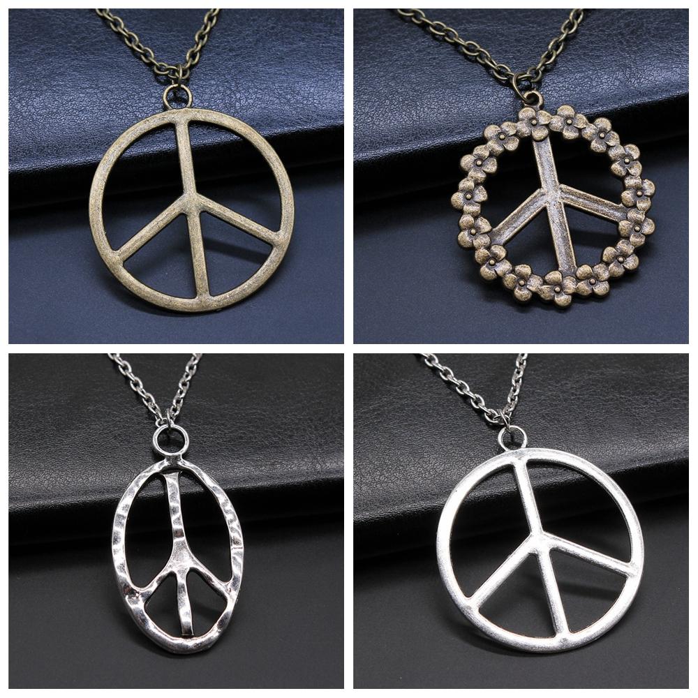 Big Peace Sign Pendant Necklace Simple Vintage Peace Symbol Pendant Necklace Metal Chain Long Chain Necklace