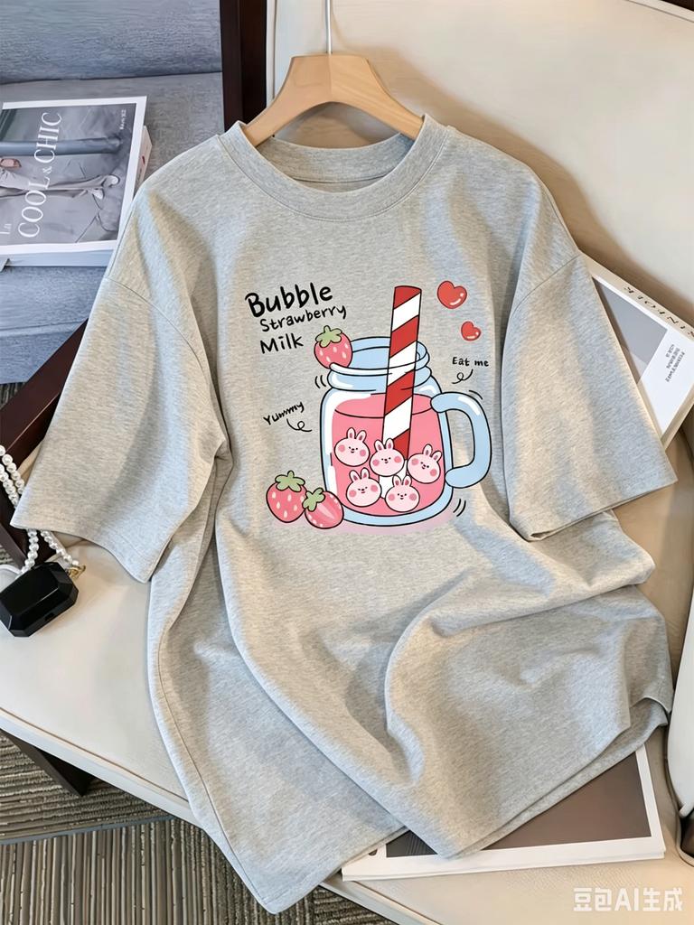 Delicious Strawberry Drink Printed Unisexs TShirt Summer Breathable Street Casual Sports Cool Short Sleeve Unisex Clothing Y2k