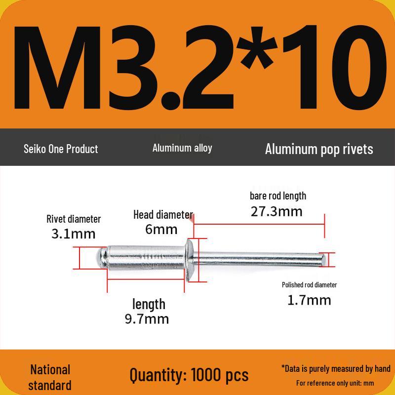 Aluminum Blind Rivets & Nuts - Black Round Head, Extended Shank, M4/M5/M6