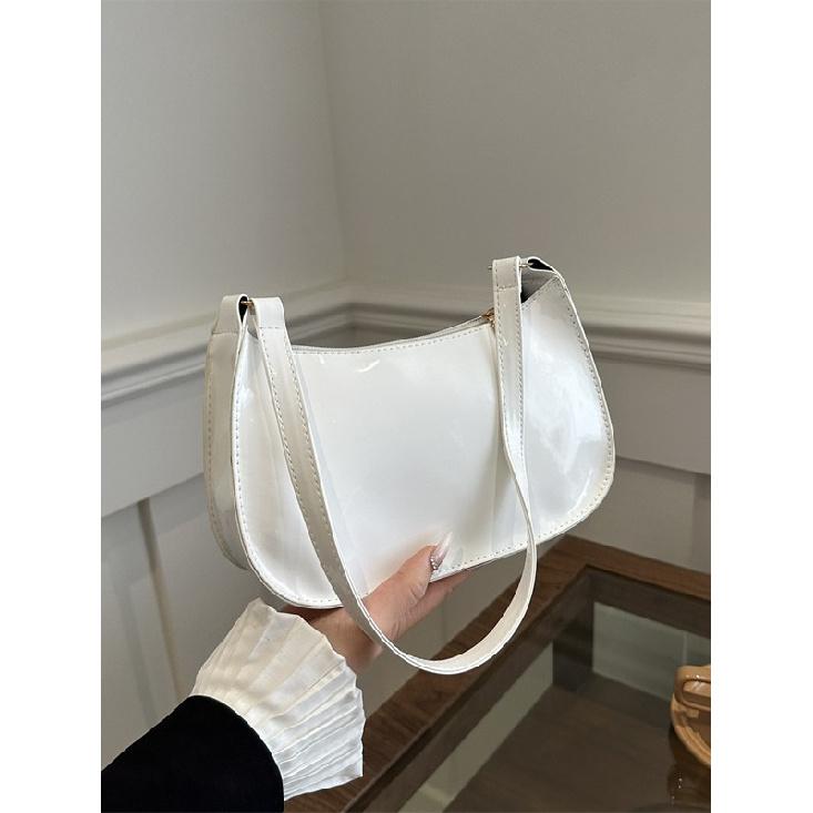 Borsa a Spalla Lucida Trendy da Donna in Pelle PU Verniciata Borsa a Mano Semplice Monocolore Borsa Sottobraccio