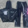 Unisex Streetwear Mikina a Tepláky s Kamínkovou Ozdobou Dlouhý Rukáv Zapínání na Zip Stahovací Kalhoty