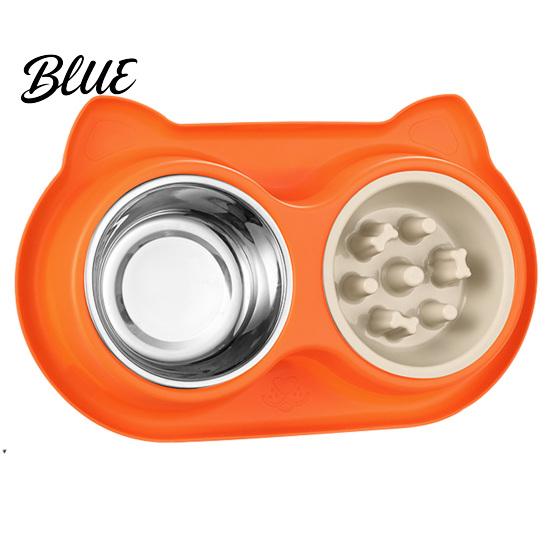 Dual Pet Feeding Station Double Bowls Feeder Slow Feeder Bowl And Stainless Steel
