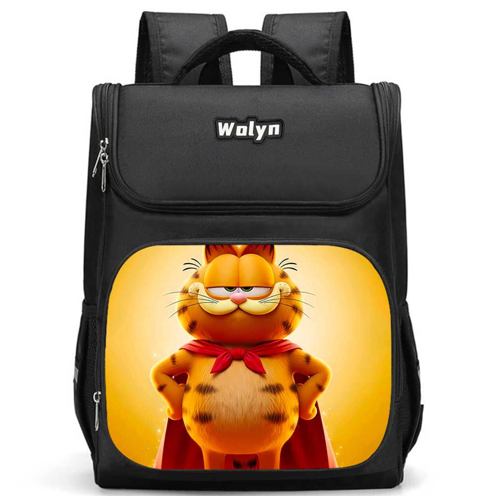 Schulrucksack mit mehreren Fächern, Große Cartoon Garfield Schultaschen für Jungen, Strapazierfähiger Kinderrucksack für Alter 6-10