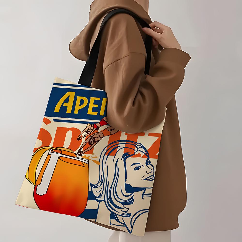 1 шт. Сумка-шоппер с принтом Aperol Spritz, многоразовая тканевая, для продуктов, складная 14.96inchX15.7nch