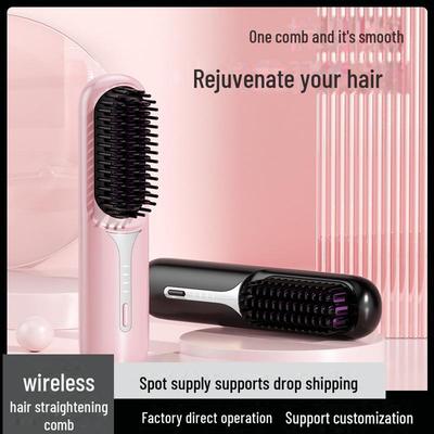 Pettine lisciante per capelli senza fili: strumento portatile a ioni negativi a doppia funzione per capelli lisci e duraturi senza danni e per lo styling con fibbia interna.