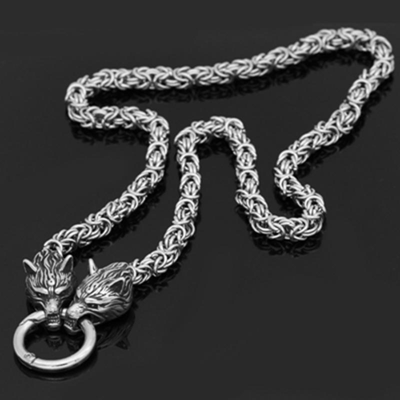 Nordic Herren 316L Edelstahl Wikinger Wolfskopf Stahlkette und Thors Hammer Mjolnir Anhänger Halskette Wikinger Herren Amulett Schmuck Geschenk