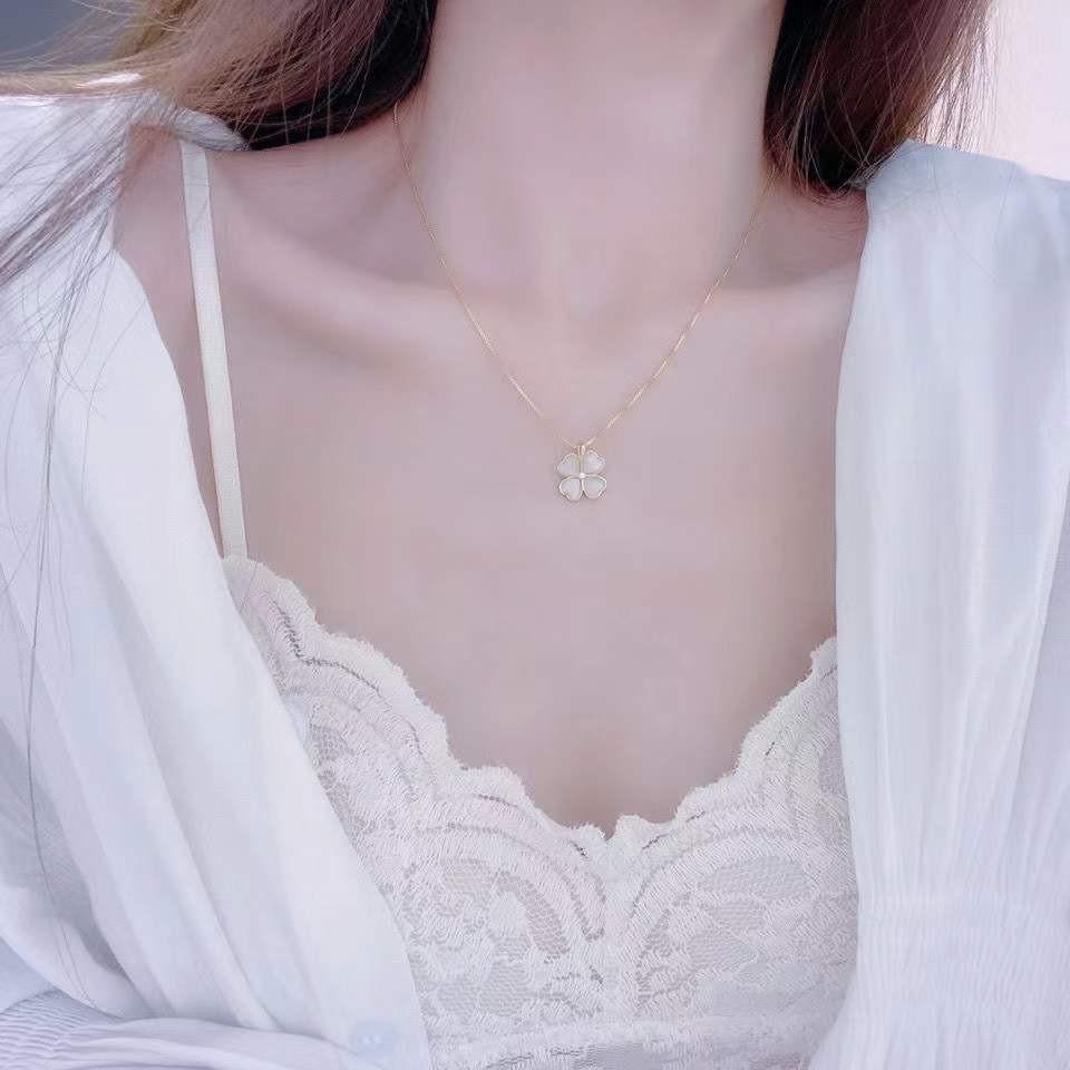 Korean Style Four-Leaf Clover Colorfast Titanium Steel Necklace for Women