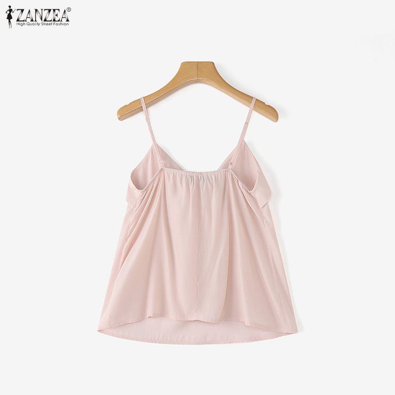 ZANZEA Women Bows V-Neck Casual Sleeveless Straps Camisoles Tank Tops