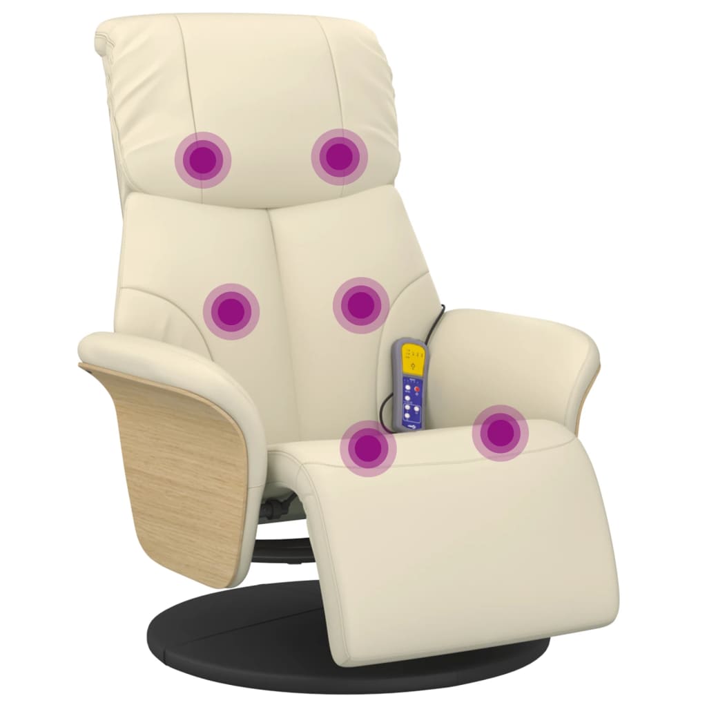 Massage Chair with Footrest Cream Faux Leather