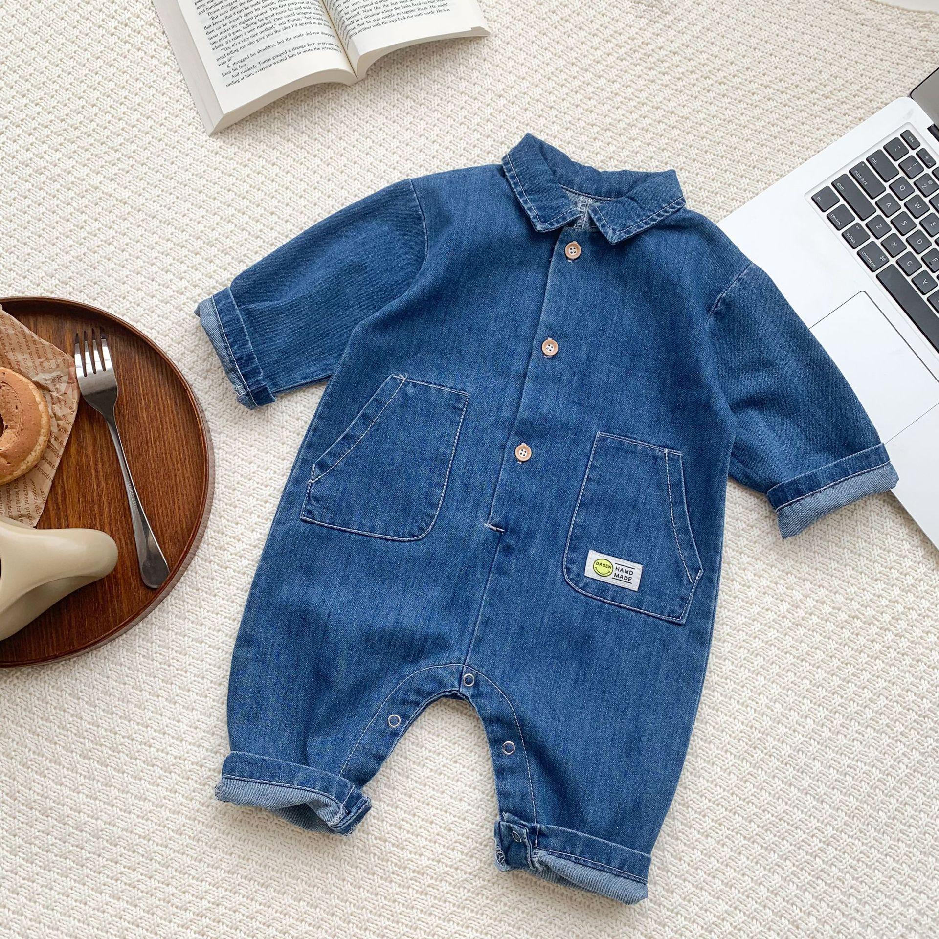 

Весенний джинсовый ромпер с длинным рукавом для младенцев и малышей - Детский комбинезон унисекс 90 cm