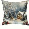Home Decor Snowy Cottages, Santa & Deer Christmas Pillow Covers Pattern Cushion Cover Suitable For Sofa Bedroom Car Pillow Cover