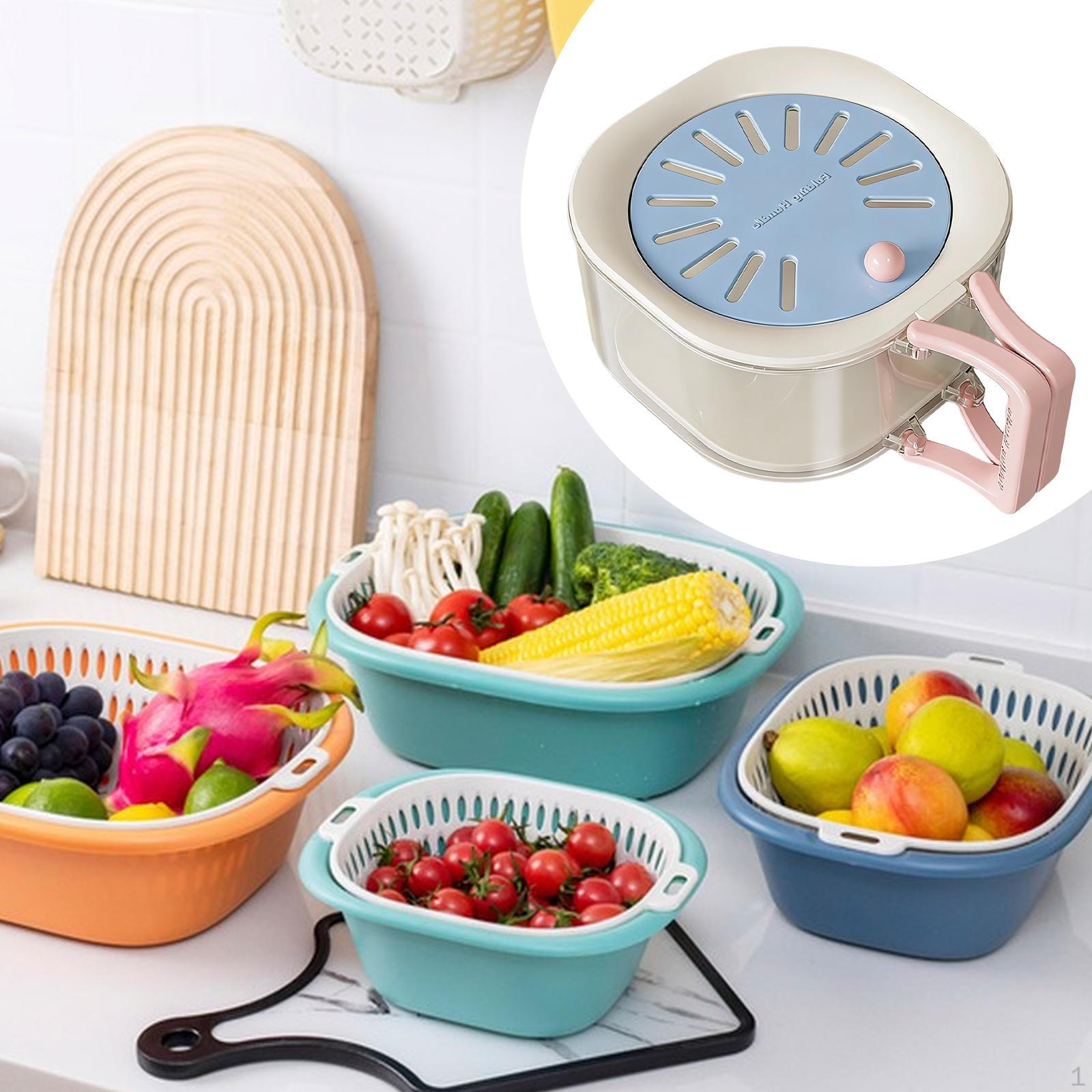 

Double Layer Washing Basket Fridge Storage Container Organizer Fruit Cleaning Basin Strainer