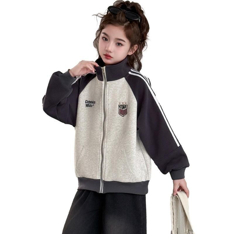 Girls Baseball Jacket Kids Casual Sport Coat Solid Color Letter Print 120-170cm