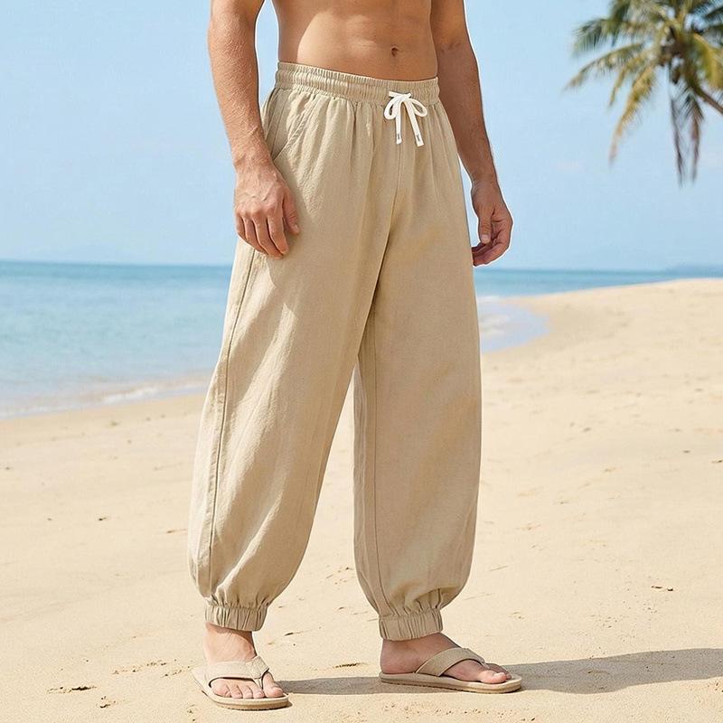 Mens Linen Blend Loose Harem Jogger Pants For Spring Autumn Casual Vacation Commute S хаки