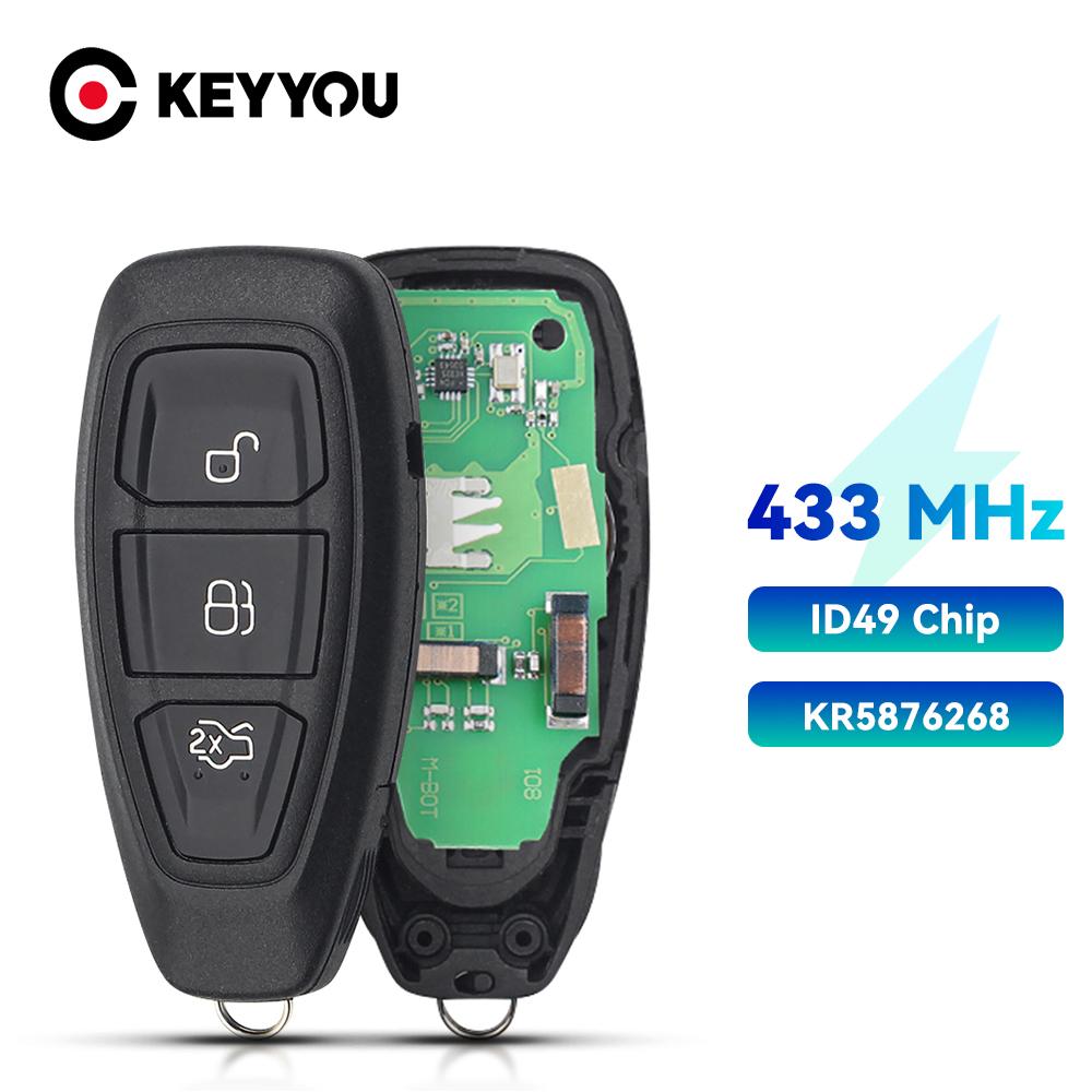 KEYYOU 3 Buttons KR55WK48801 Smart Remote Key For Ford Focus C-Max Mondeo Kuga Fiesta B-Max 434/433Mhz 4D63 80Bit Chip Keyless