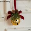 Red Christmas Velvet Bow Bell Wreath Green Christmas Chime Bell Metal Crisp Sound Pine Cone Bell Pendant Xmas Decor