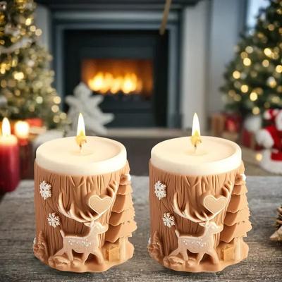 Molde de silicona para velas cilíndricas con diseño de árbol de Navidad, reno, copo de nieve, alce, regalos de Navidad
