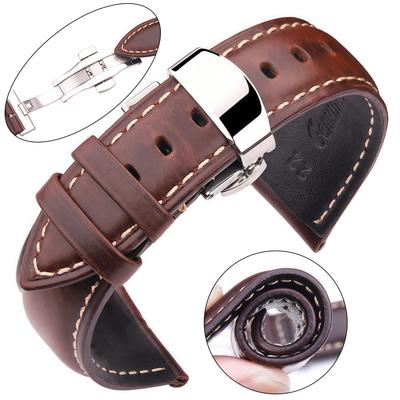 Quick Release Crazy Horse Oil Wax Leather Watch Band Vintage Cowhide Strap Butterfly Deployment Buckle 18mm 20mm 22mm 24mm