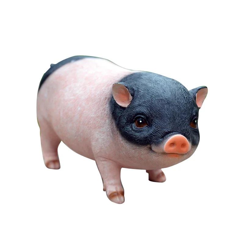 Simulation Pig Figurine Ornaments Garden Decoration Accessories Pig Resin Sculpture Model Handicraft Home Living Room Decor Gift