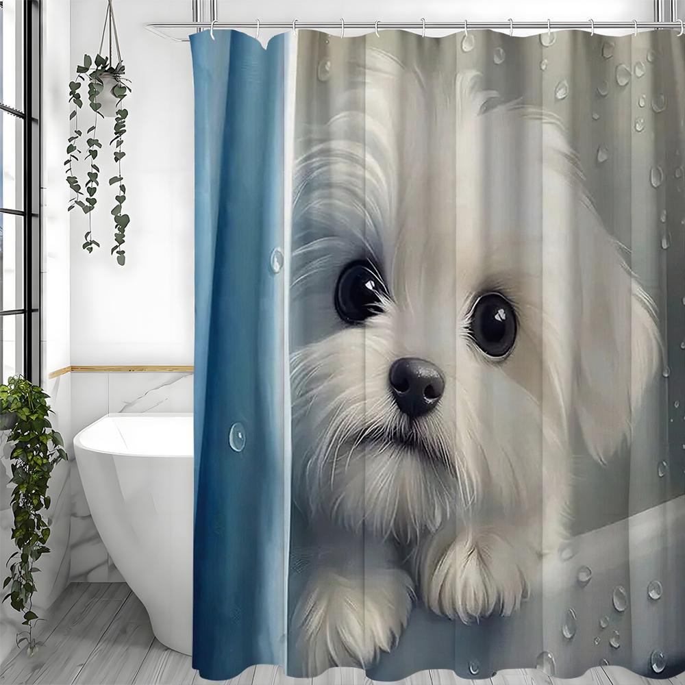 Cute Puppy Shower Curtain, Bathroom Decorative Shower Curtain, Waterproof Shower Curtain with Hooks