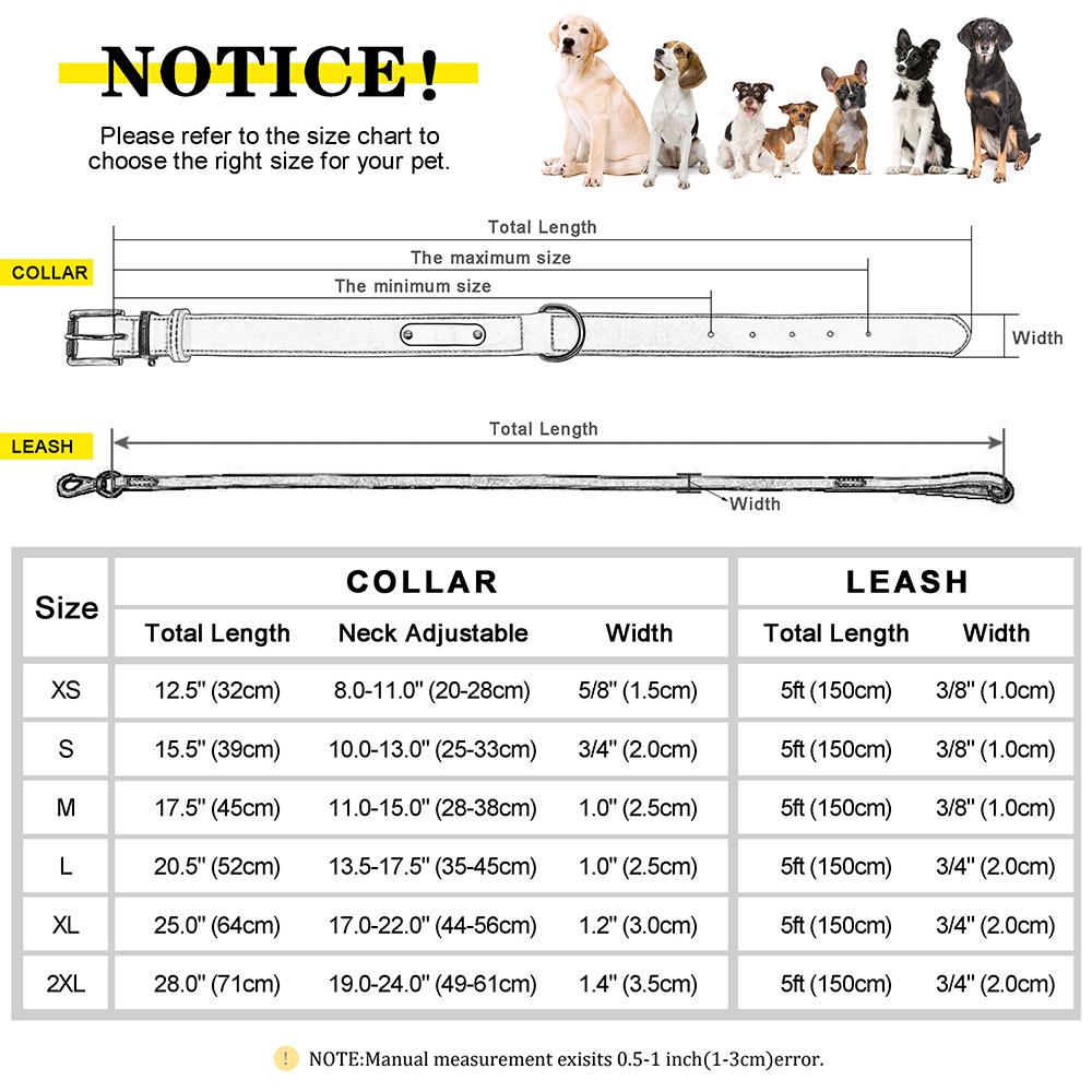 Personalized Real Leather Dog Collar Leash Durable Pet Dogs Collars Walking Lead Rope Free Engraved for Small Medium Large Dogs