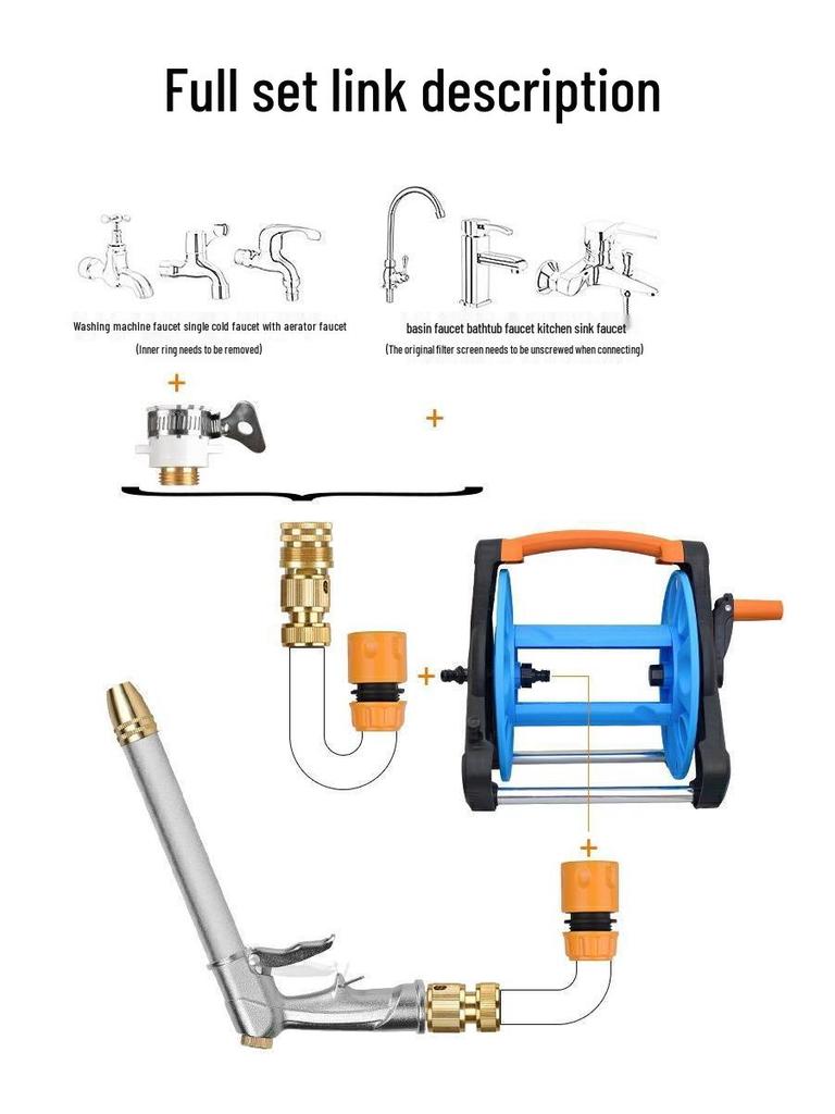 Garden Hose Cart Reel & Storage Rack Set for Household & Car Wash Use