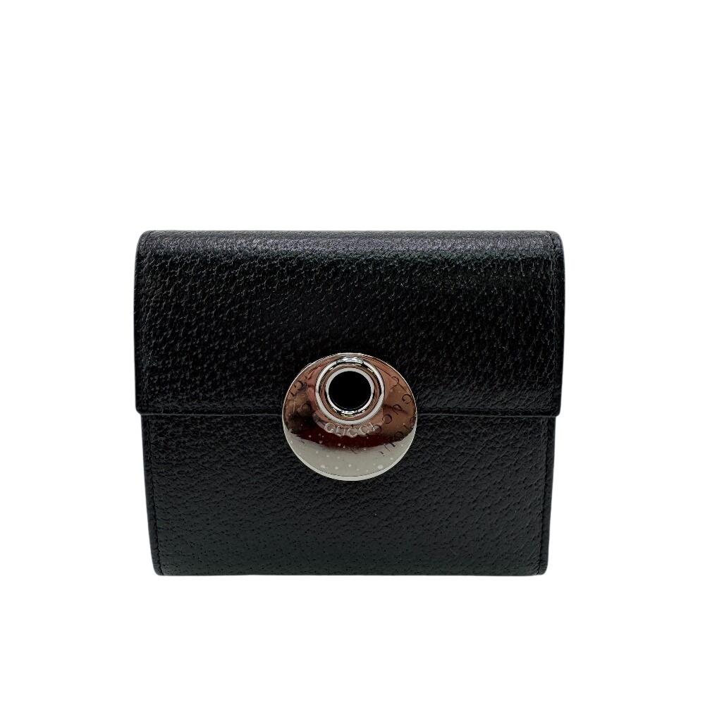 GUCCI 120933 Cover flap leather Tri-fold wallet black leather mens Used