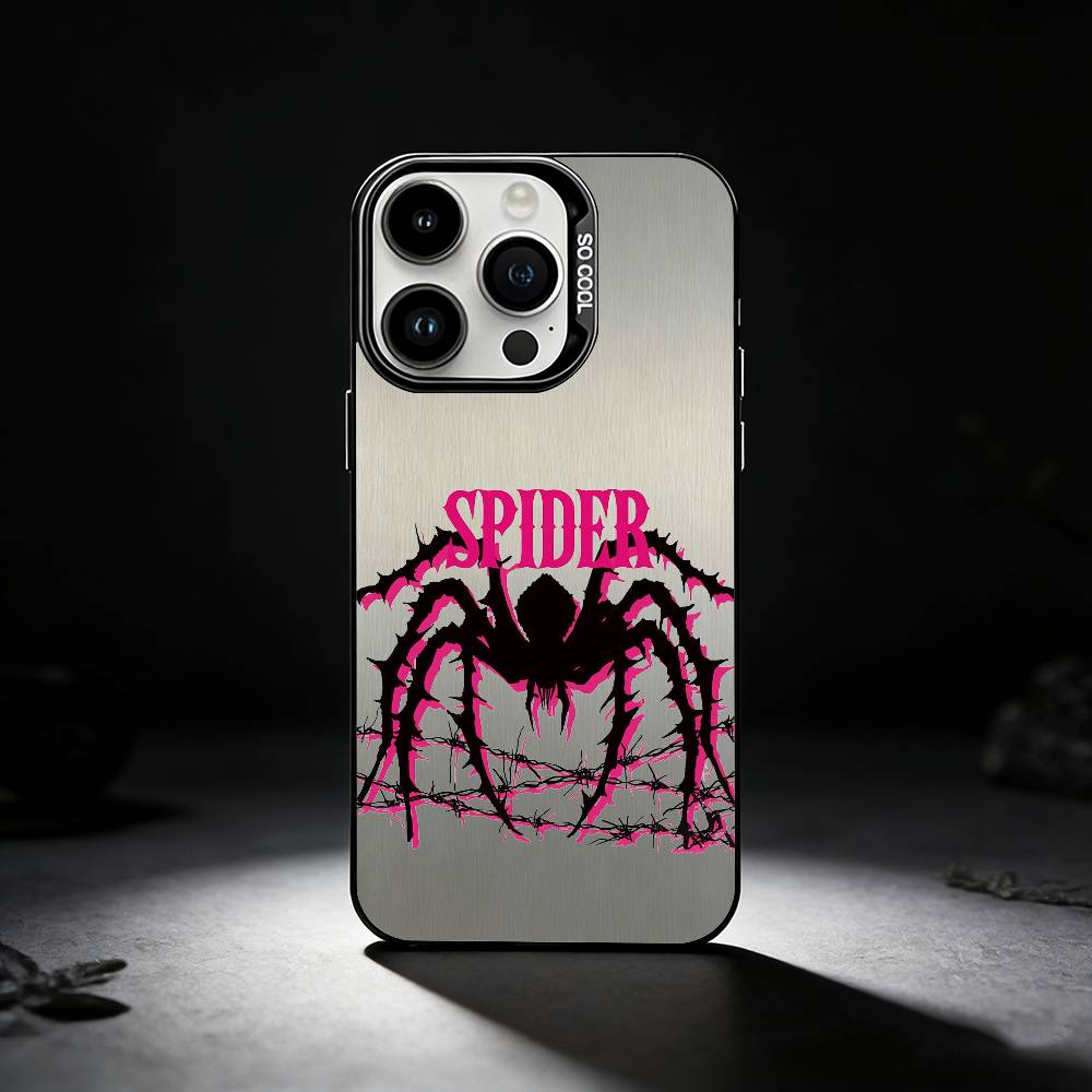 Cool Fashion-trend Spider Phone Case For iPhone 17,16,15,14,13,12,11 Plus,Pro Max,XS,Colored Silver Phone Case