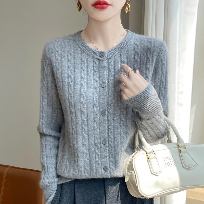 

Весна Осень Трикотажный топ с круглым вырезом Женский Однобортное пальто Однотонный Ажурный Кардиган Свитер 2XL серый