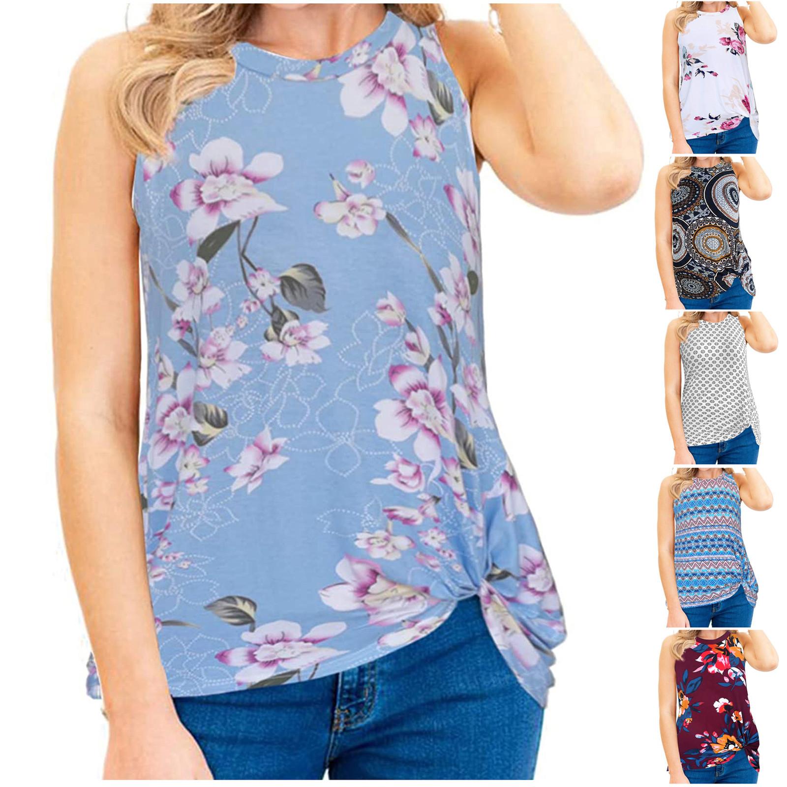 

Women s Vest Printed Round Neck Shirt Casual Shirt Top Tank Tops Sleeveless