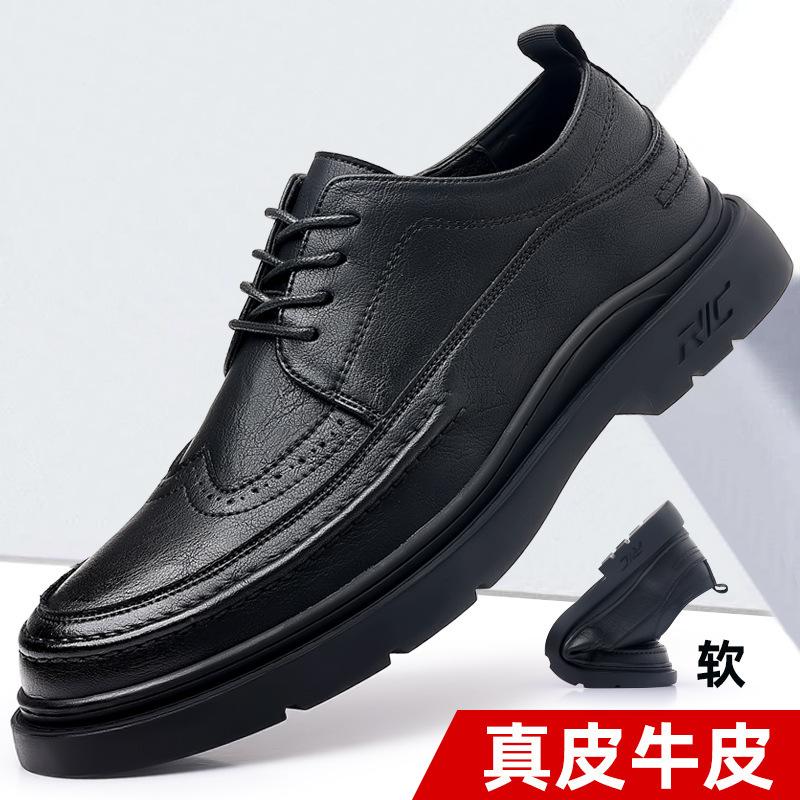 

2025 autumn casual leather shoes men s cowhide British business leather shoes carved shoes breathable men s handmade online men s shoes 38 чёрный