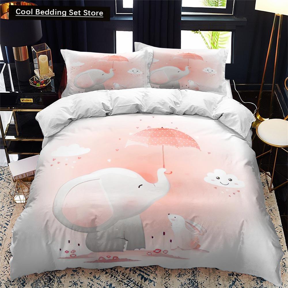 Animal Elephant Cartoon Kids Duvet Cover Queen King Twin Size Bedding Set Wildlife Comforter Cover 2/3pcs Polyester Quilt Cover
