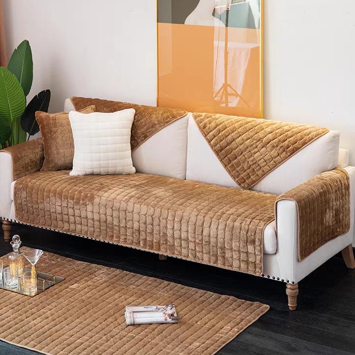Flannel Practical Sofa Cushion, Simple and Fashionable Plush Cushion, Thickened Flannel Sofa Towel for All Seasons