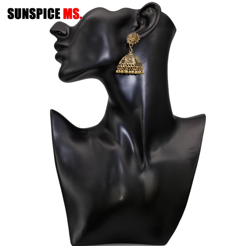 SUNSPICE MS Indian Earrings For Women Bridal Wedding Jewelry Retro Vintage Gypsy Square Hollow Bell Drop Earring Egypt Bijoux