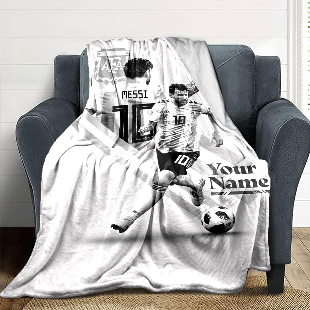 Football Messi Personalized Text Blanket Multi-purpose Customizable Blanket Ultra-Soft Versatile for Seaside Home Decor Bed Livingroom