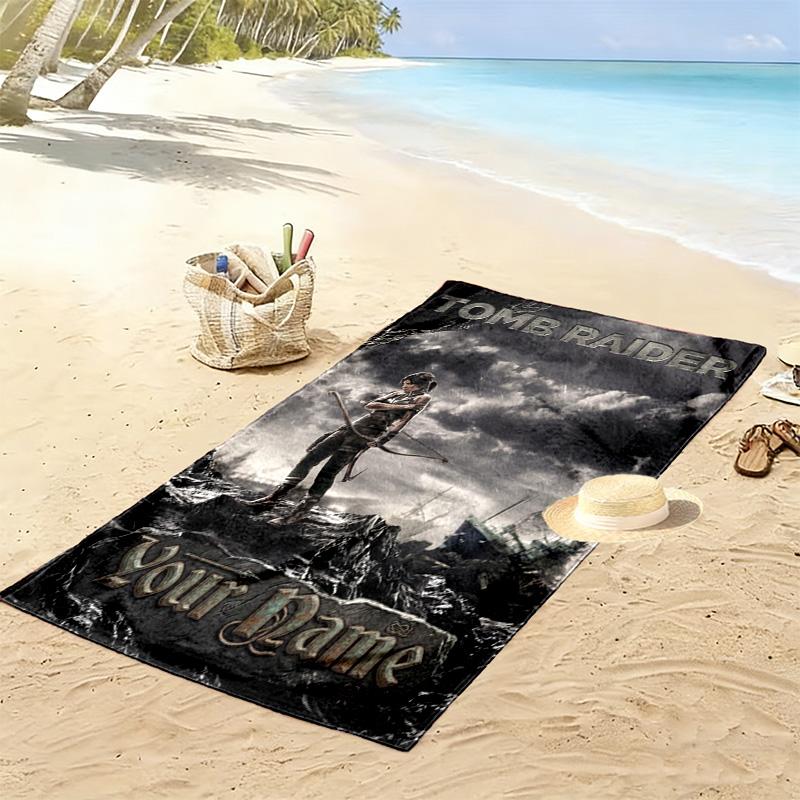 Name Custom Tomb Raider Print Beach Towel, Large Soft Quick Dry Towel for Beach Camping Swimming